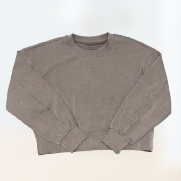 Lululemon Ribbed Softstreme Perfectly Oversized Cropped Crew Espresso Women's 2 - Picture 1 of 5